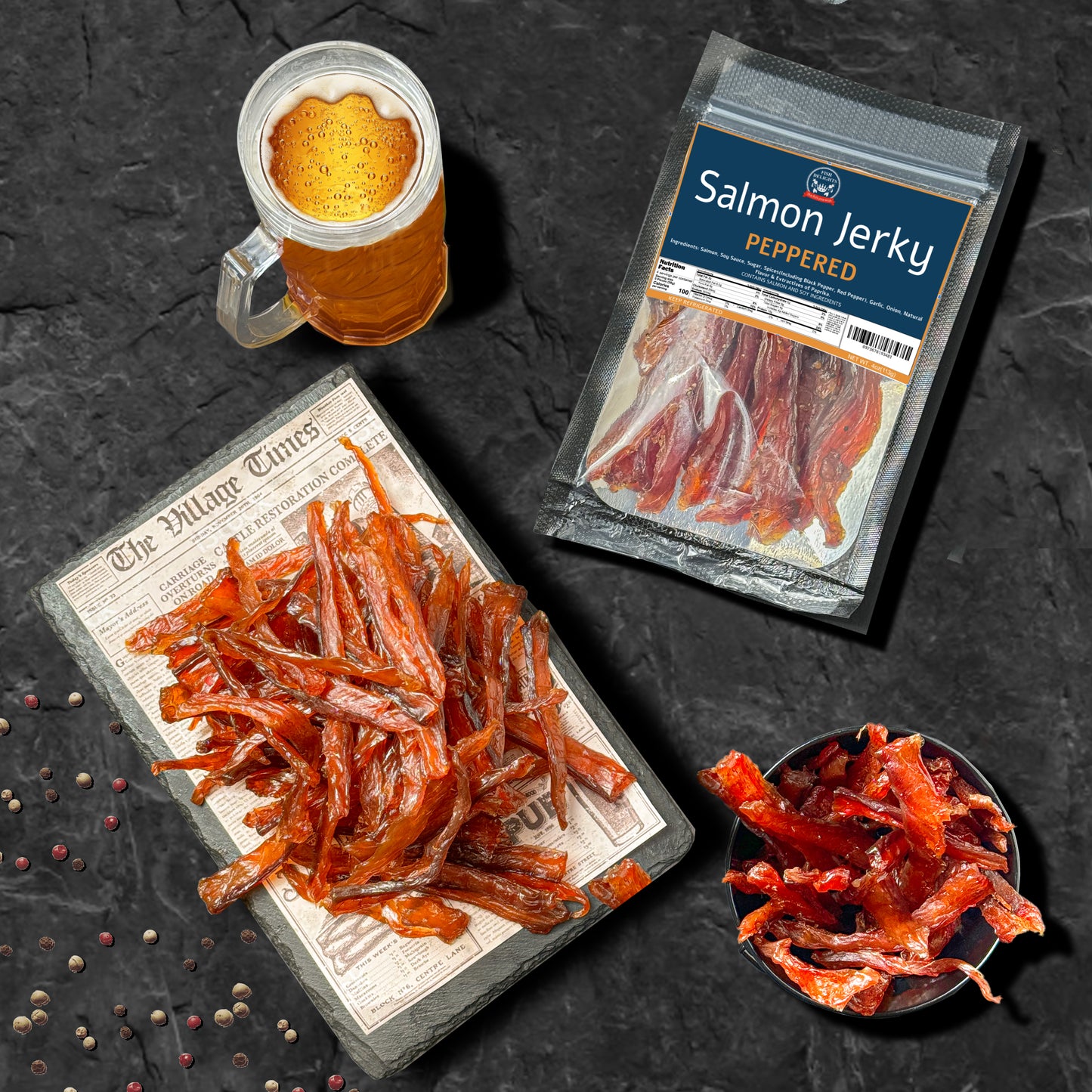 Salmon Jerky set ( 4 original & 4 peppered ) Free Shipping